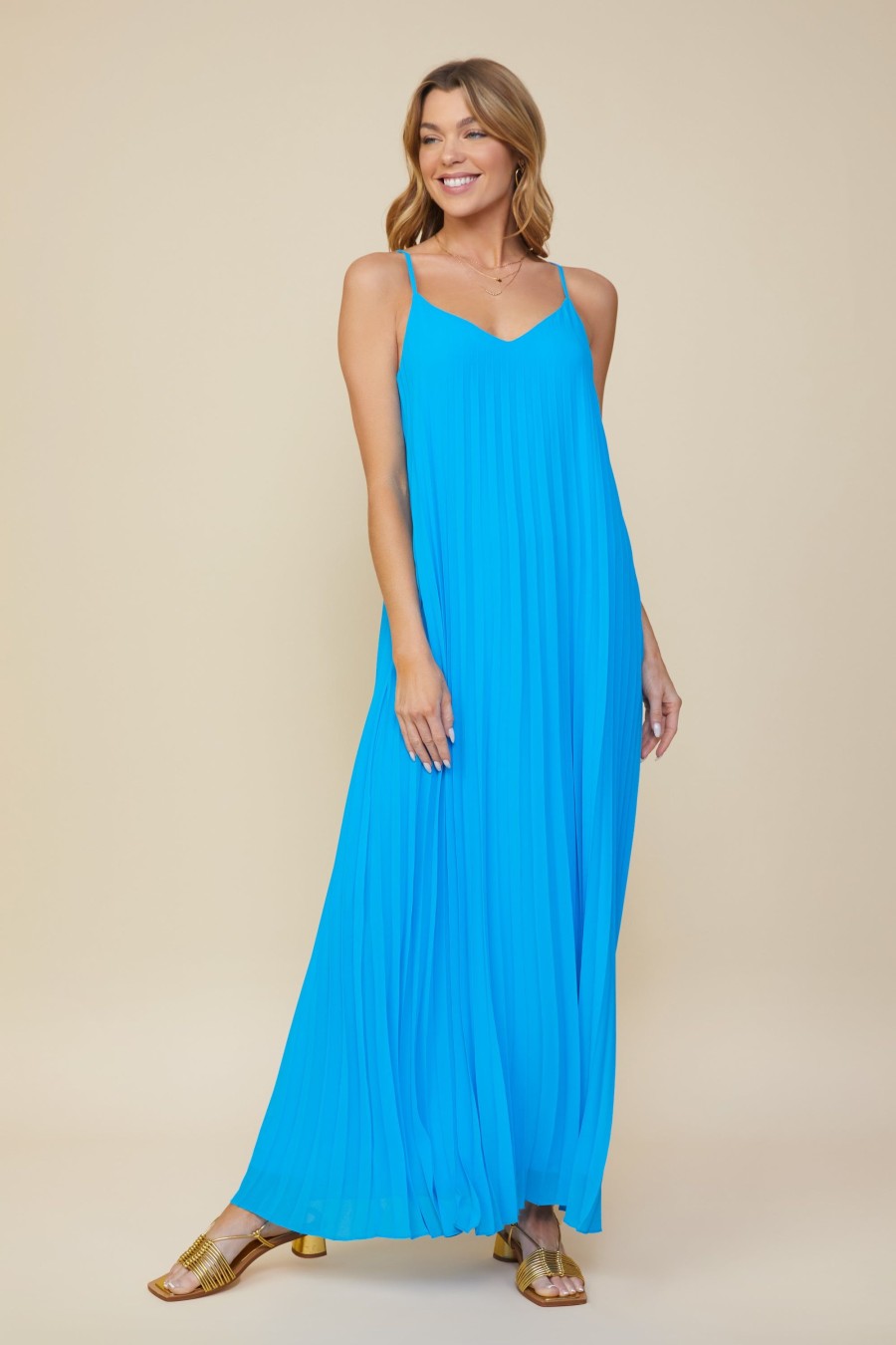 Women Skyes Are Blue Maxi Dresses | Pleated Maxi Dress