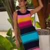 Women Skyes Are Blue Midi Dresses | Multicolor Stripe Sleeveless Knit Dress