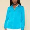 Women Skyes Are Blue Long Sleeve Tops | Satin Button Down Shirt