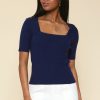 Women Skyes Are Blue Short Sleeve Tops | Square Neck Knit Top