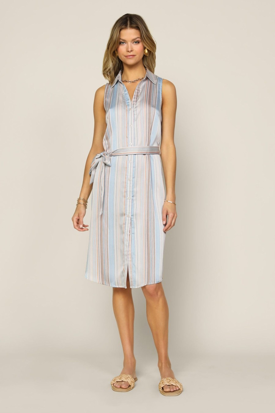 Women Skyes Are Blue Midi Dresses | Striped Button Down Dress