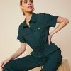 Women Skyes Are Blue Jumpsuits | Utility Short Sleeve Jumpsuit