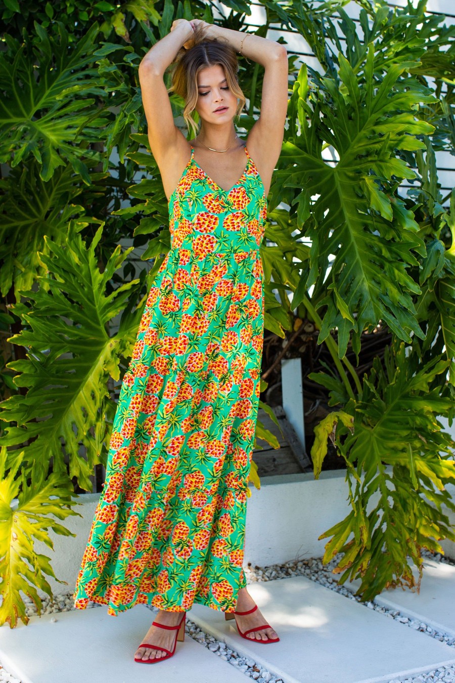 Women Skyes Are Blue Maxi Dresses | Tropical Print Maxi Dress