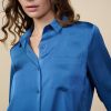 Women Skyes Are Blue Long Sleeve Tops | Satin Button Down Top