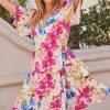 Women Skyes Are Blue Mini Dresses | Floral Wrap Tiered Dress