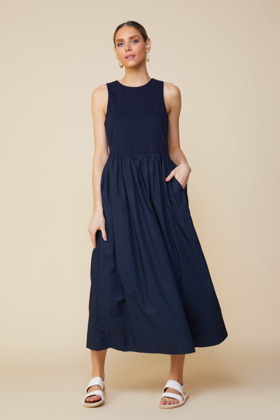 Women Skyes Are Blue Midi Dresses | Celia Mixed Media Midi Dress