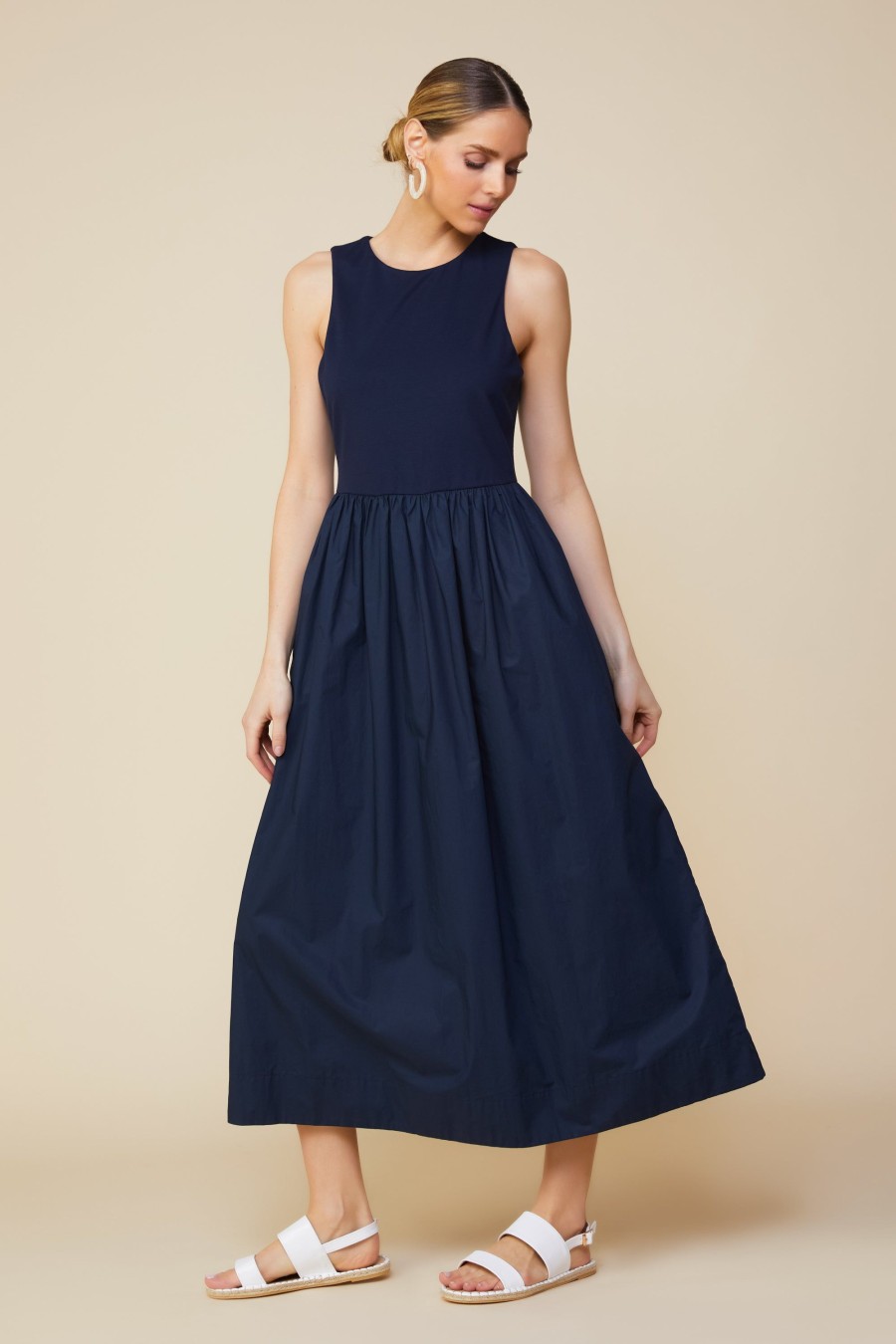 Women Skyes Are Blue Midi Dresses | Celia Mixed Media Midi Dress