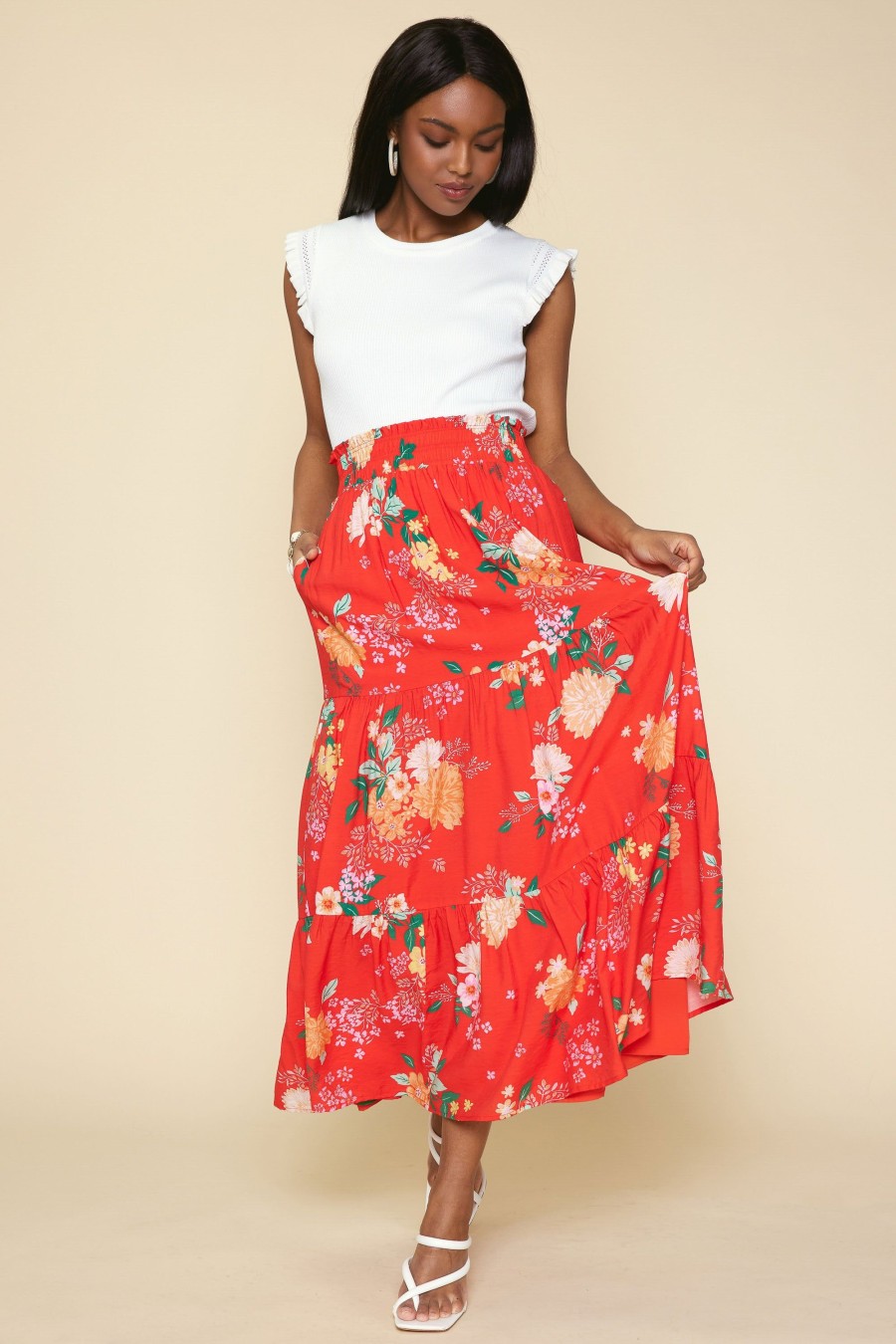 Women Skyes Are Blue Bottoms | Fleur Print Tiered Maxi Skirt