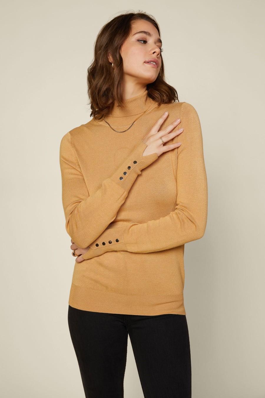 Women Skyes Are Blue Sweaters | Button Detail Turtleneck Sweater