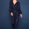 Women Skyes Are Blue Jumpsuits | Sequin Wrap Jumpsuit