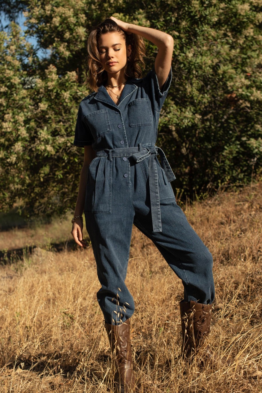 Women Skyes Are Blue Jumpsuits | Denim Utility Jumpsuit