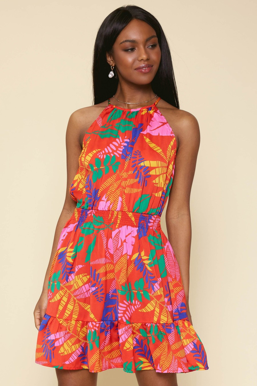 Women Skyes Are Blue Mini Dresses | Tropical Print Mini Dress