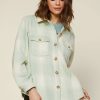 Women Skyes Are Blue Outerwear | Plaid Button Down Shacket