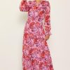 Women Skyes Are Blue Maxi Dresses | Dahlia Print Longsleeve Maxi Dress