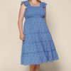 Women Skyes Are Blue Midi Dresses | Plus Size - Floral Smocked Midi Dress