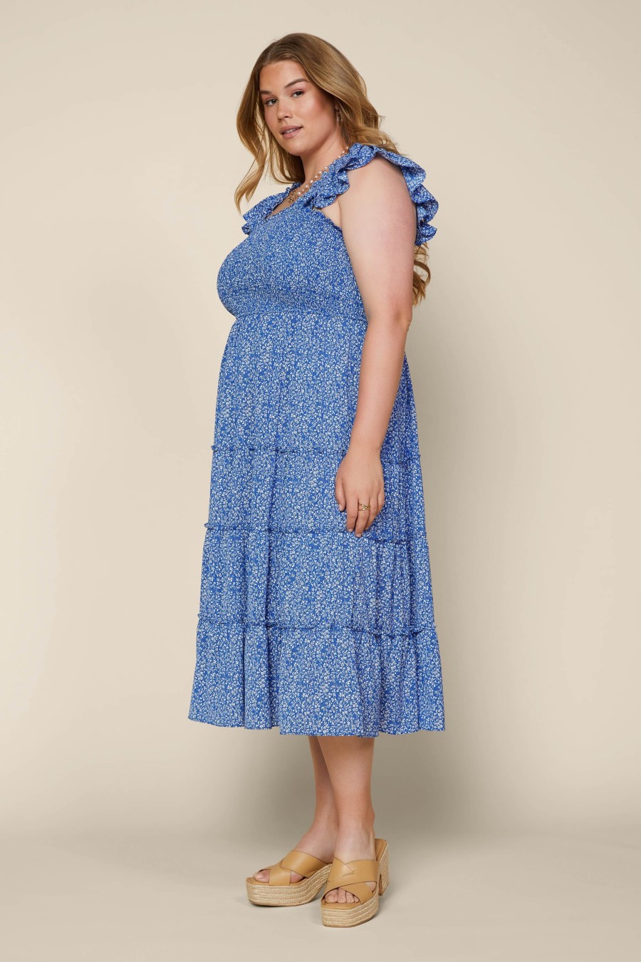 Women Skyes Are Blue Midi Dresses | Plus Size - Floral Smocked Midi Dress