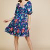 Women Skyes Are Blue Mini Dresses | Aquatic Floral Surplice Short Dress