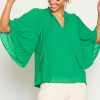 Women Skyes Are Blue Long Sleeve Tops | Pleated Ruffled Trim Top