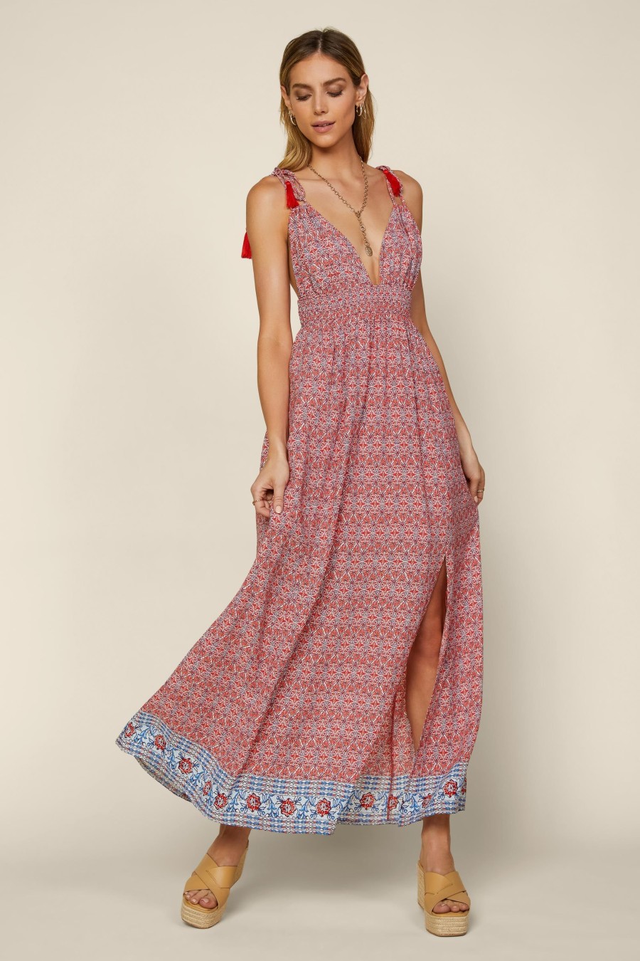 Women Skyes Are Blue Maxi Dresses | Abstract Border Print Dress