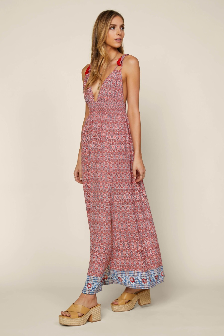 Women Skyes Are Blue Maxi Dresses | Abstract Border Print Dress