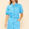 Women Skyes Are Blue Mini Dresses | Collared Mini Dress