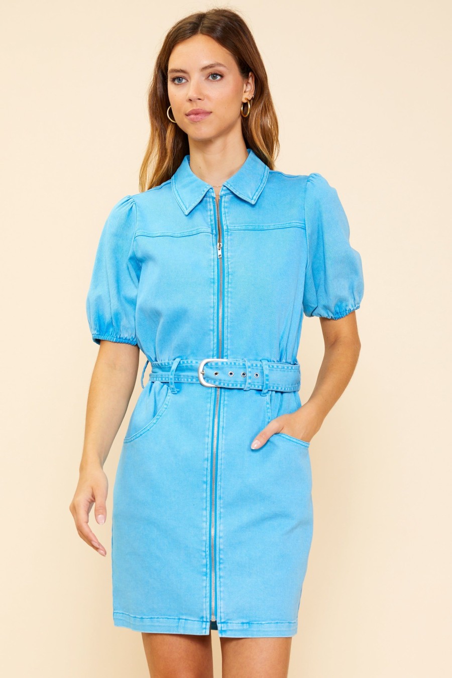 Women Skyes Are Blue Mini Dresses | Collared Mini Dress