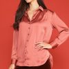 Women Skyes Are Blue Long Sleeve Tops | Recycled Crinkle Satin Buttondown